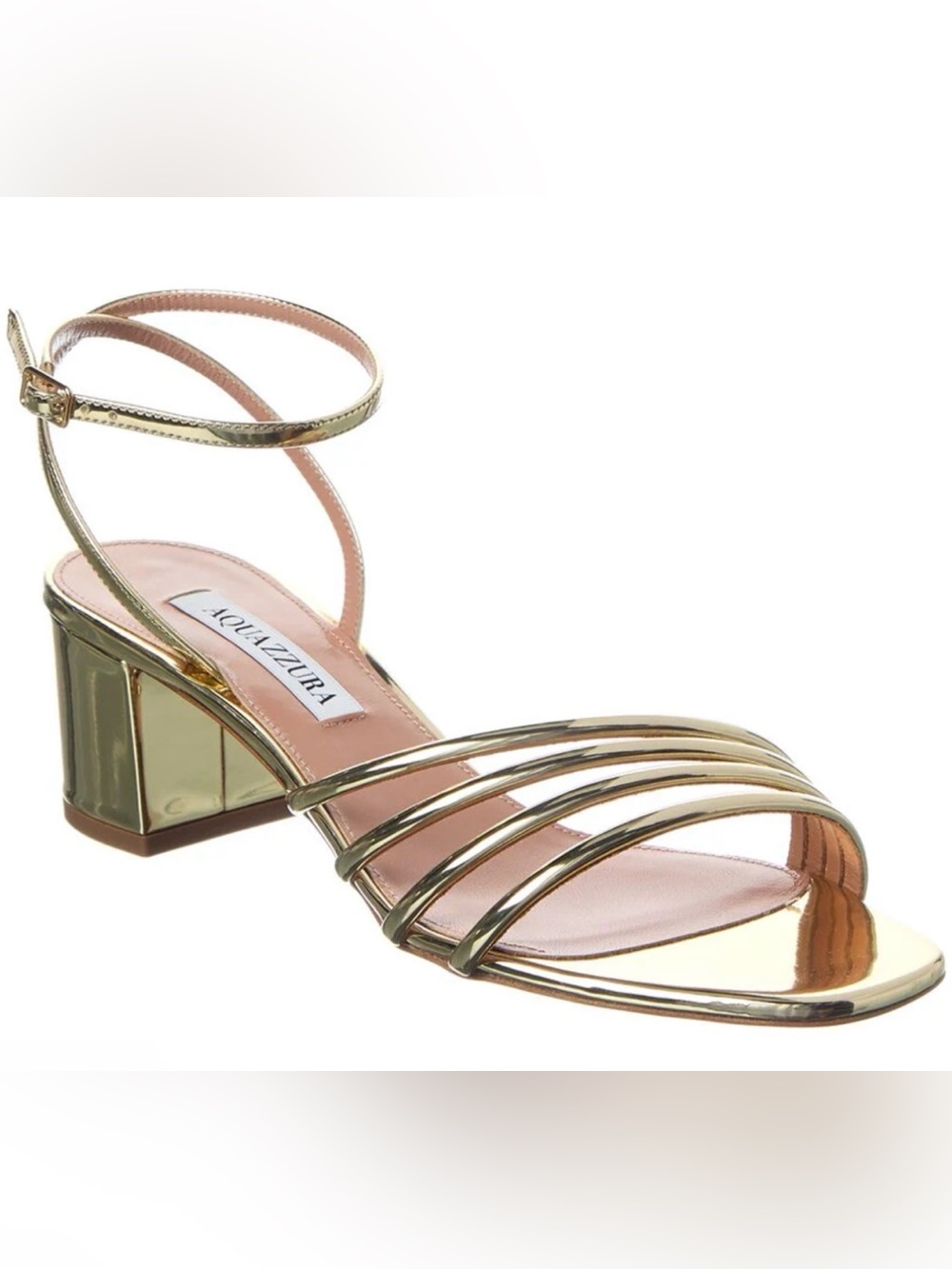 Aquazzura Latour 50 mm Metallic Leather Sandals Size 37.5 BNIB